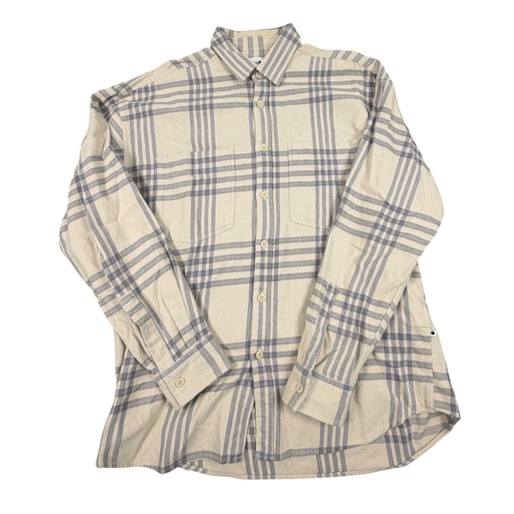 NN07 No Nationality Deon Western Shirt Mens Medium Beige Plaid Flannel Button Up